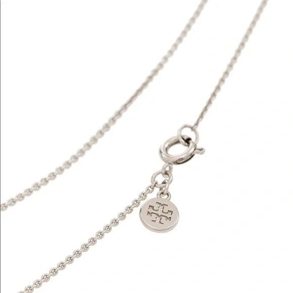 Tory Burch Silver Necklace with Gemstone Logo Pendant - Picture 6 of 8